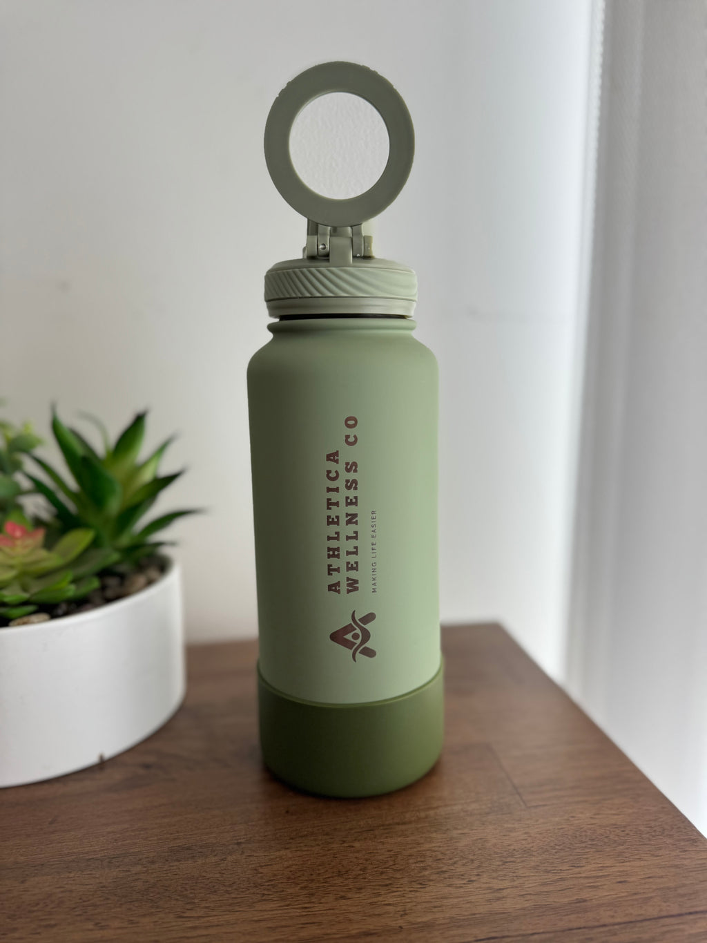 Athletica Wellness Co Custom Water Bottle - Olive Green | 1L Magnetic Tumbler Flask